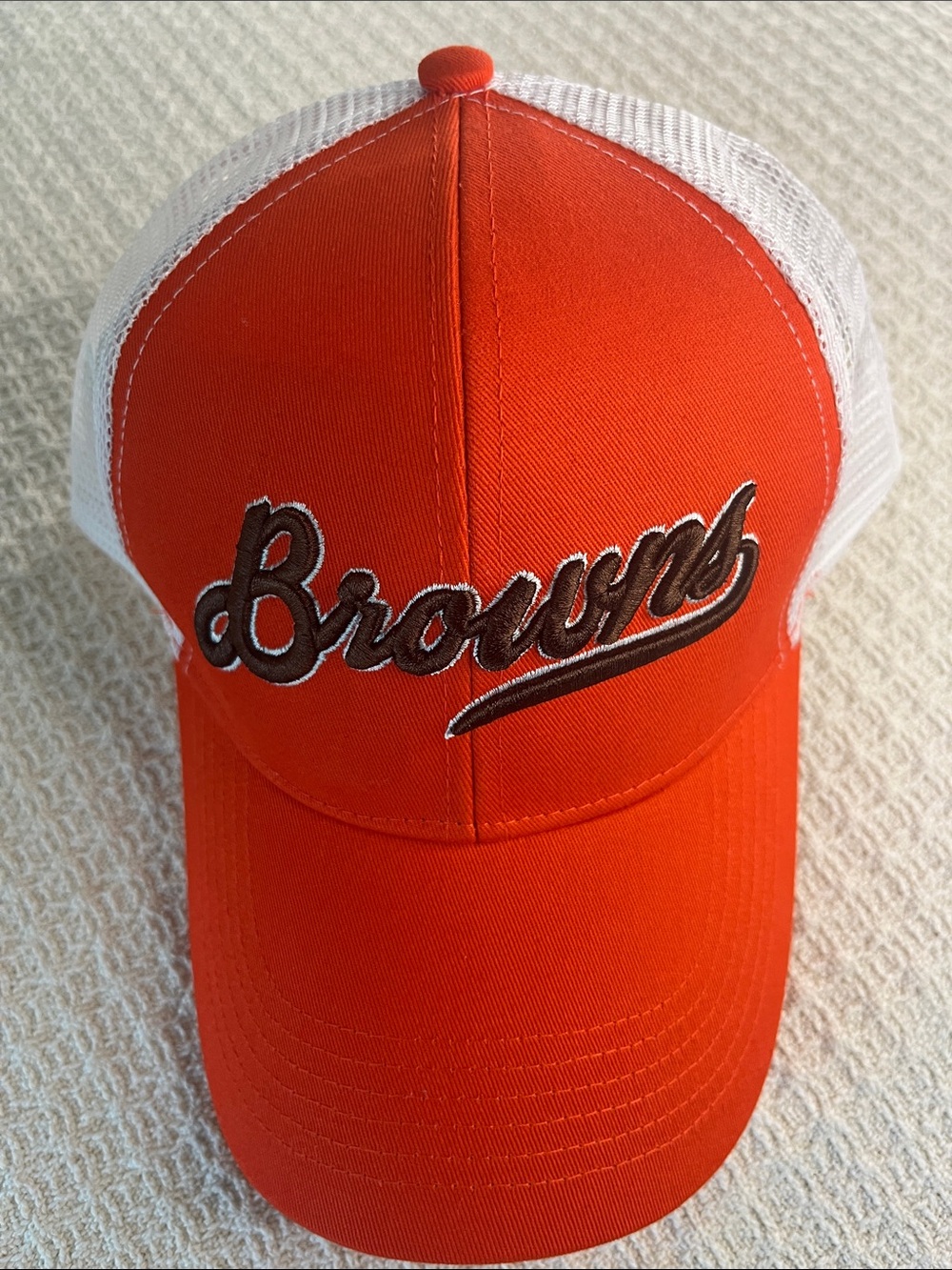 Idegy- Orange & White 'Browns' Script Trucker Hat with Sherwin-Williams promo